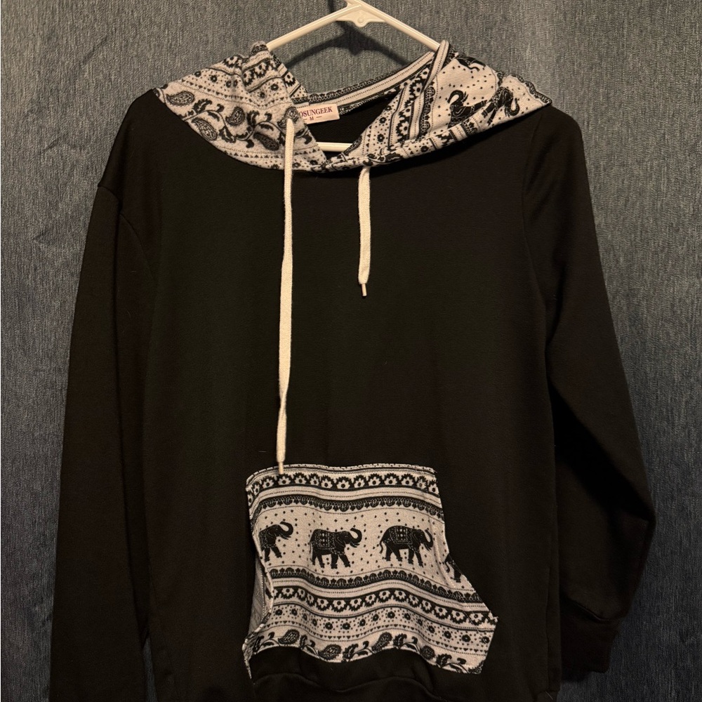 Black and Gray Nordic Pattern Hoodie